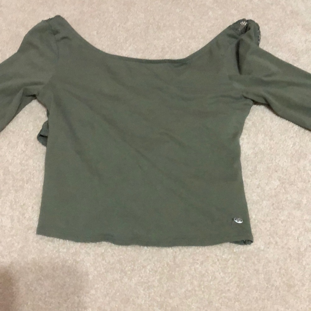 Olive lace crop top long sleeve American eagle